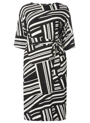 Dorothy Perkins Dp Curve Black Geometric Print Belted Shift Dress