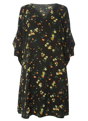 Dorothy Perkins Dp Curve Black Floral Print Tuck Sleeve Skater Dress