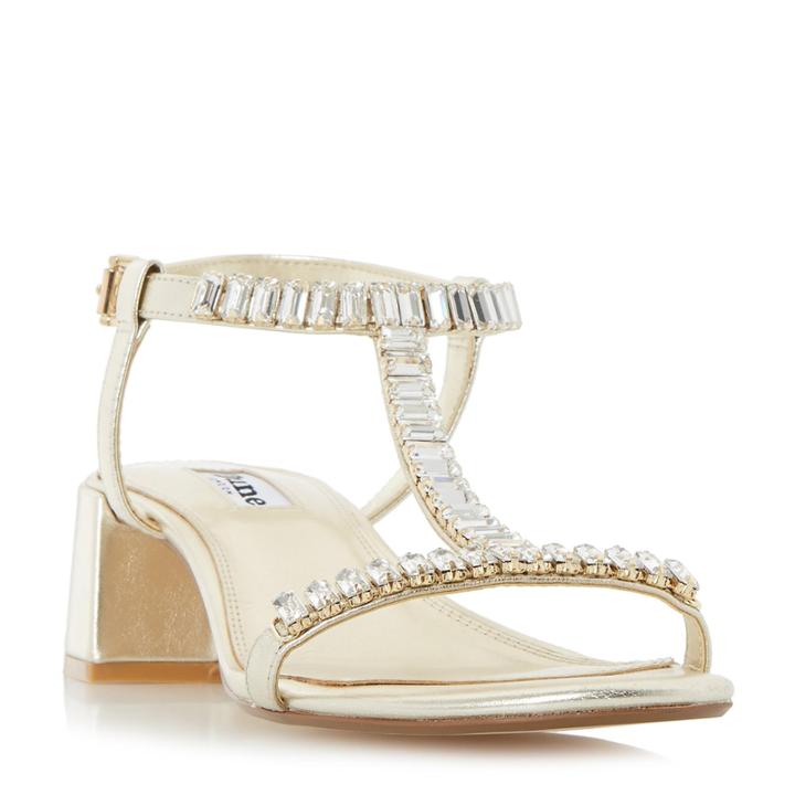 Dune London Malie Jewelled T-bar Block Heel Sandal