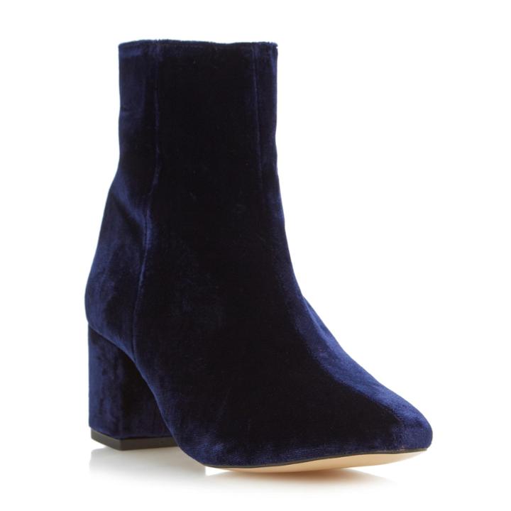 Dune London Pebble Block Heel Velvet Ankle Boot