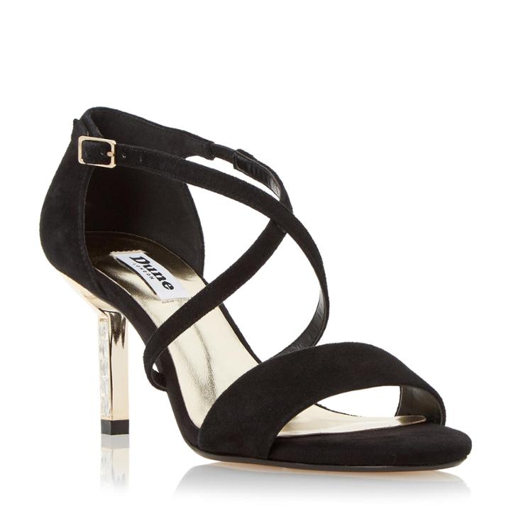Dune London Mindee Diamante Mid Heel Cross Strap Sandal