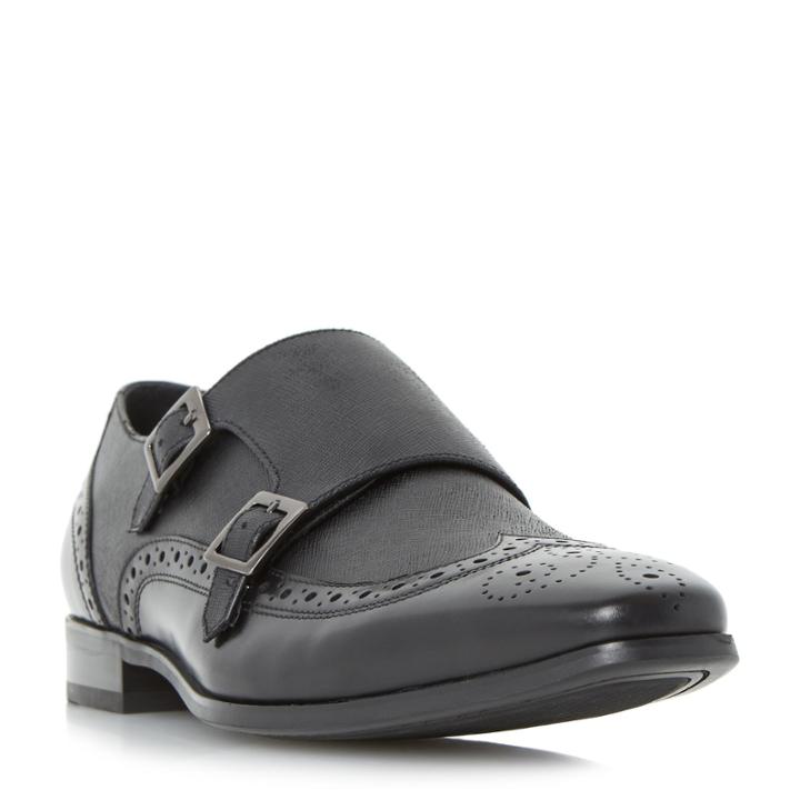 Dune London Relic Double Buckle Saffiano Leather Monk Shoe