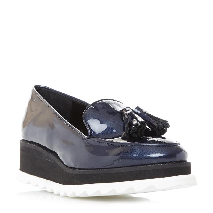 Dune Black Glazed Tassel Trim Flatform Loafer Shoe