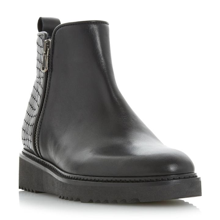 Dune Black Parra Flatform Zip Detail Ankle Boot