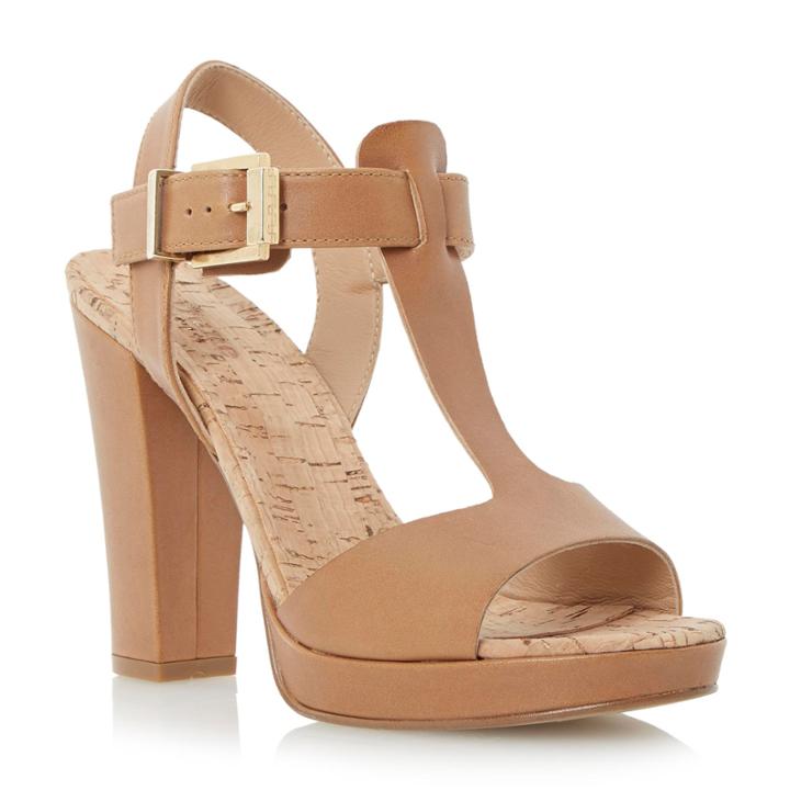 Dune London Jasmin Cork Detail T Bar Platform Leather Sandal