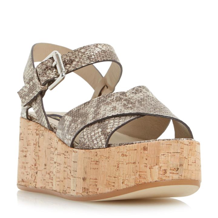 Dune Black Lately Cork Effect Flatform Sandal
