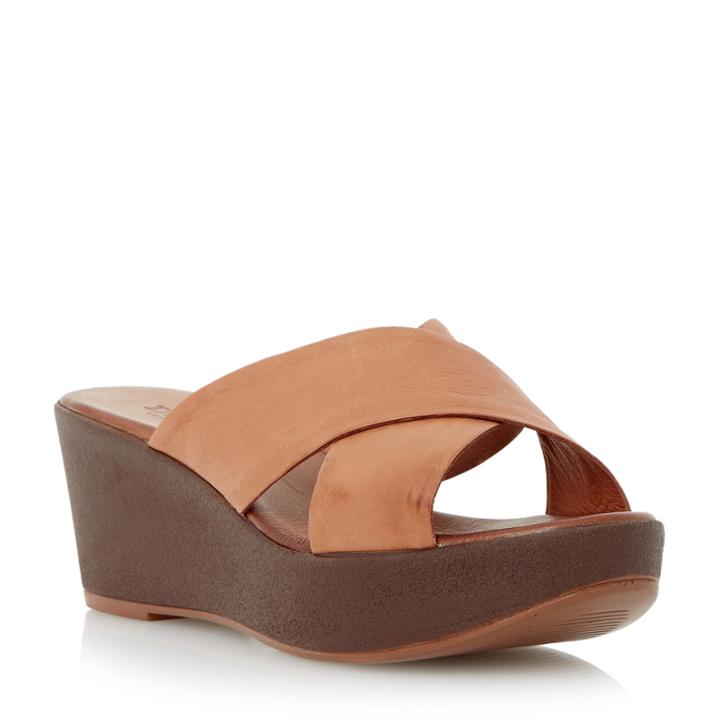 Dune London Kimono Leather Cross Strap Mule Wedge Sandal