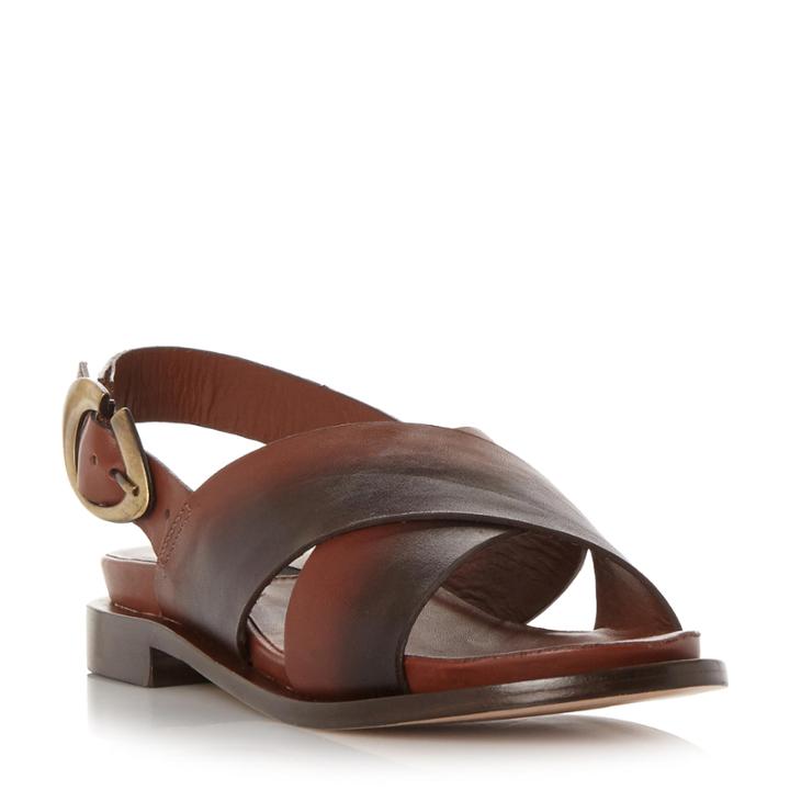 Dune Black Lion Leather Cross Strap Flat Sandal