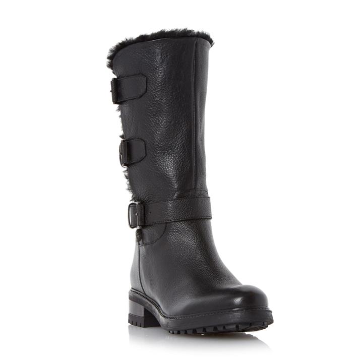 Dune London Robby Faux Fur Lined Leather Buckle Boot