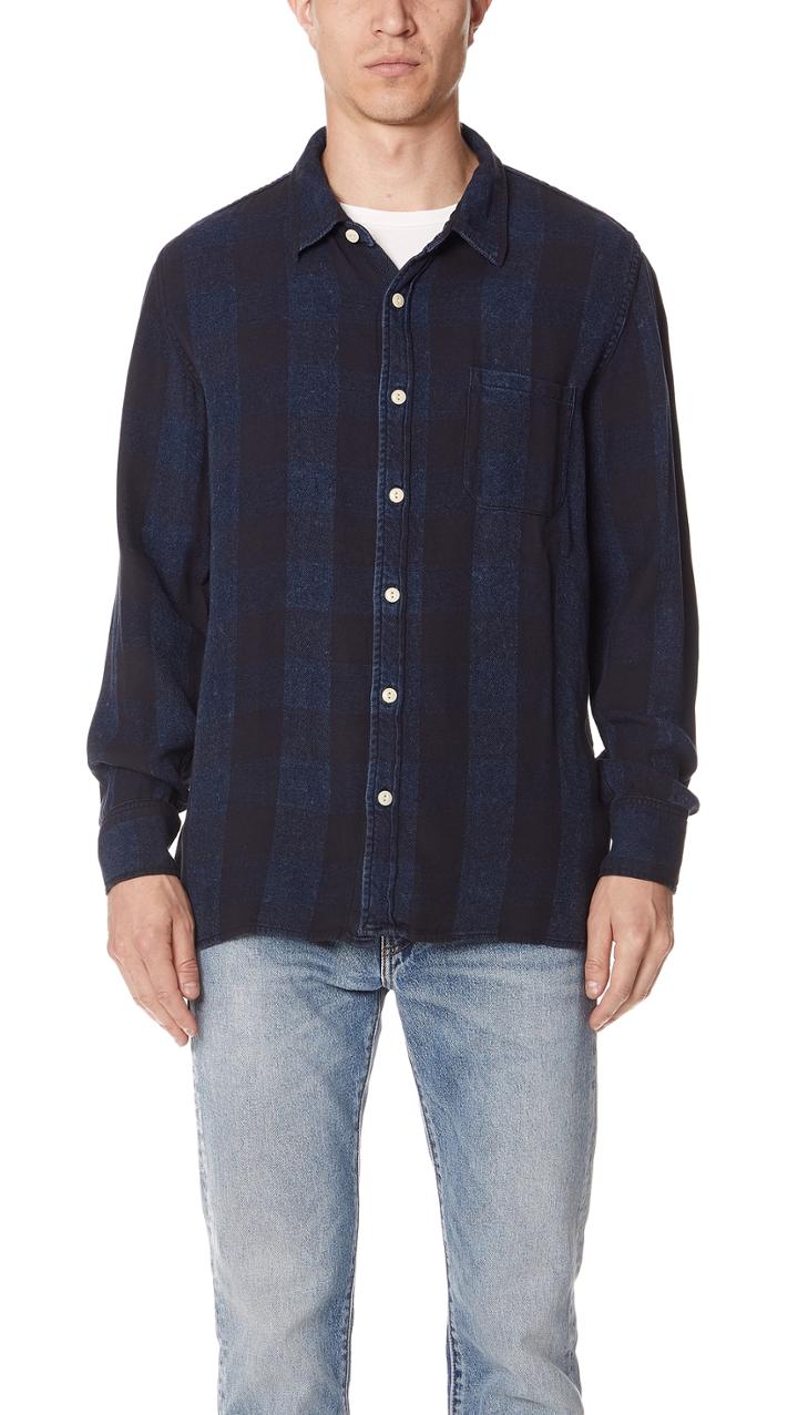 Remi Relief Indigo Rayon Blockcheck Slit Shirt