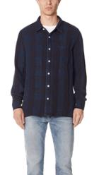 Remi Relief Indigo Rayon Blockcheck Slit Shirt