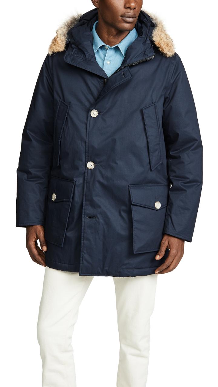 Woolrich John Rich Bros Laminated Cotton Parka Coat With Fur Trim