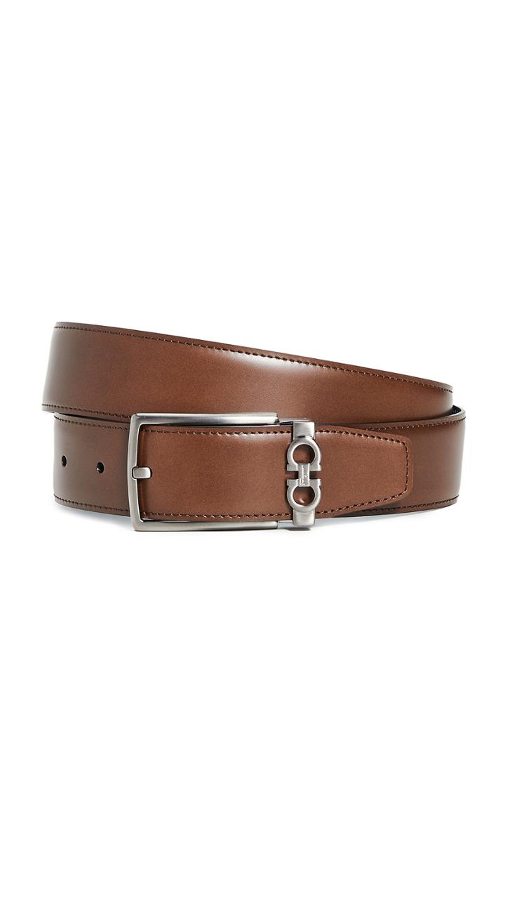 Salvatore Ferragamo Brushed Silver Reversible Gancio Belt