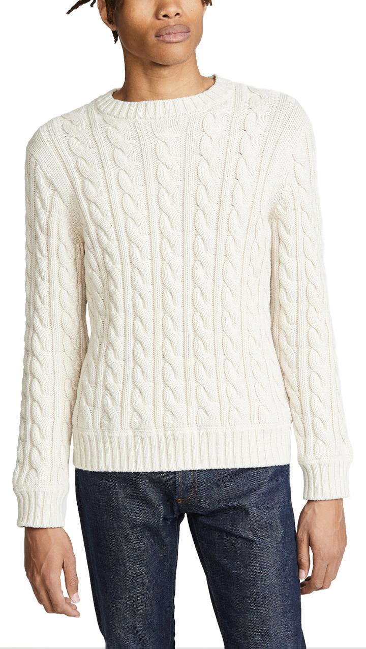 J Crew Cotton Heritage Cable Crew Neck Sweater