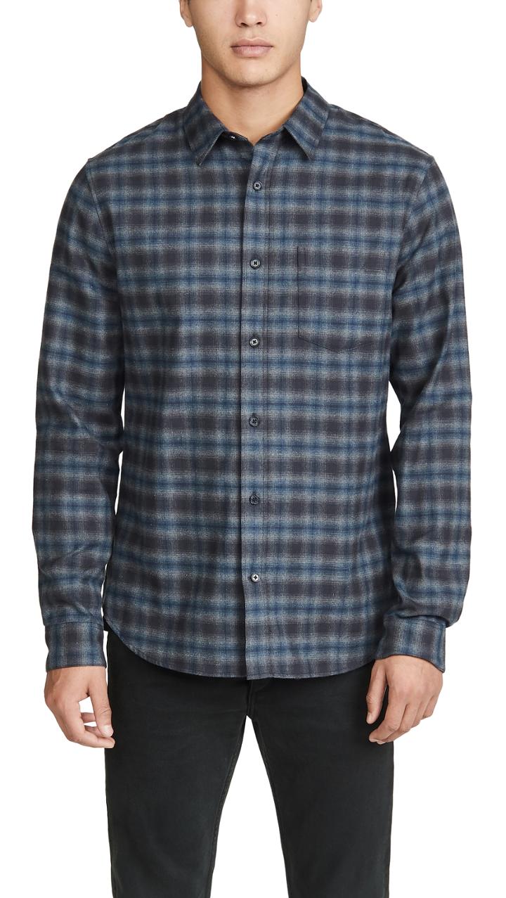 Vince Shadow Plaid Long Sleeve Flannel Shirt