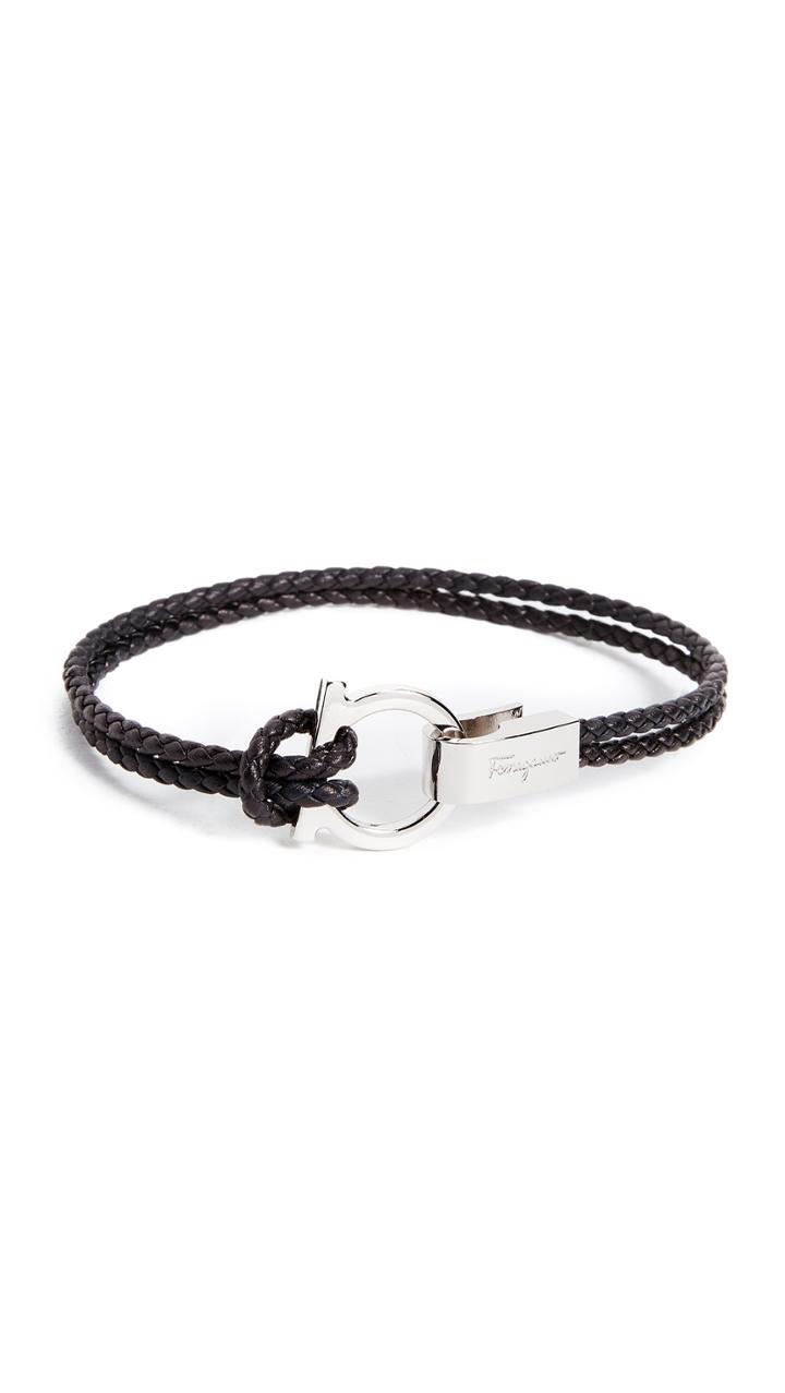Salvatore Ferragamo Single Gancio Braided Leather Bracelet