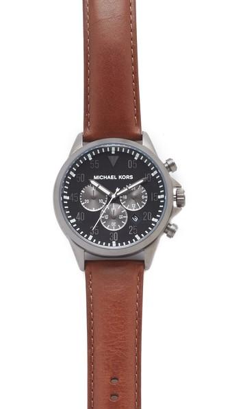 Michael Kors Gage Leather Chronograph Watch