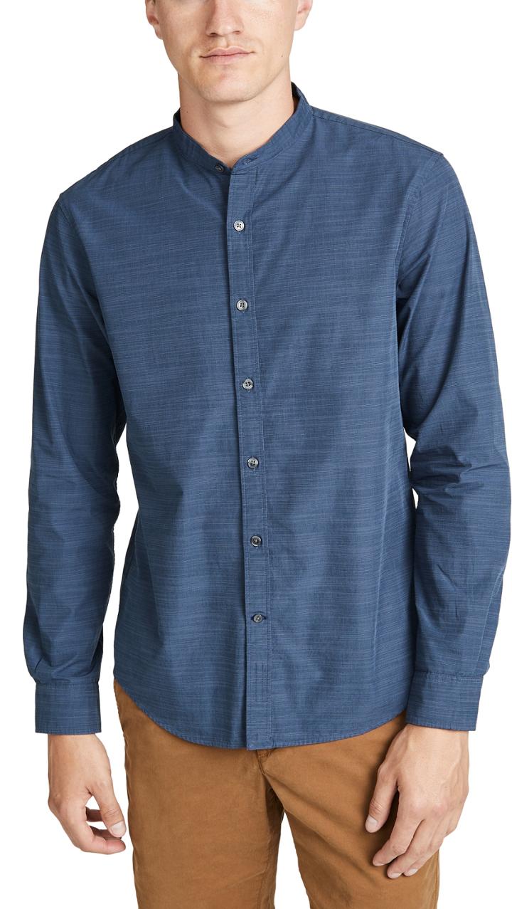 Club Monaco Long Sleeve Barrel Cuff Slub Poplin Shirt