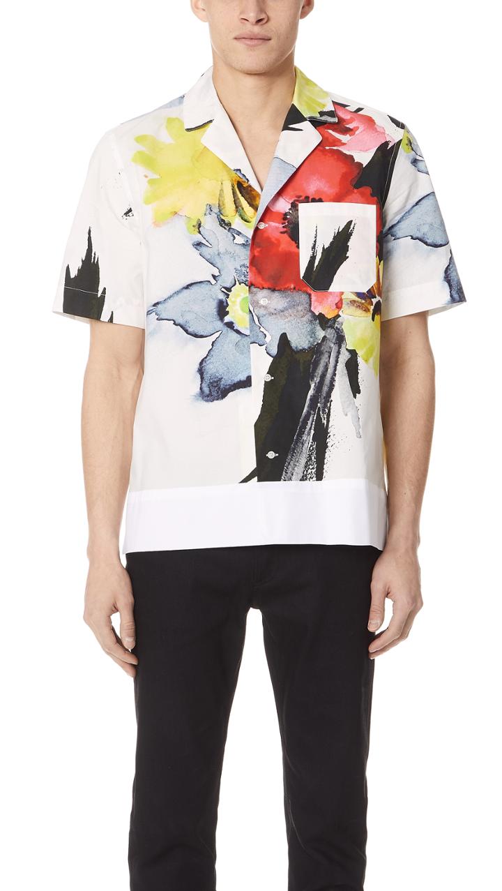 Msgm Floral Watercolor Print Shirt