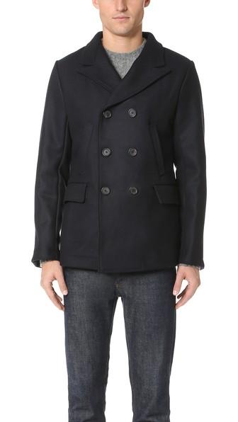 Billy Reid Wool Peak Lapel Pea Coat