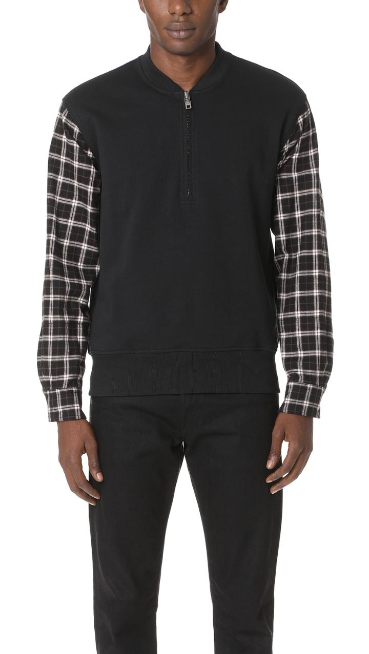 3 1 Phillip Lim Henley Sweatshirt With Flannel Over Sleeves