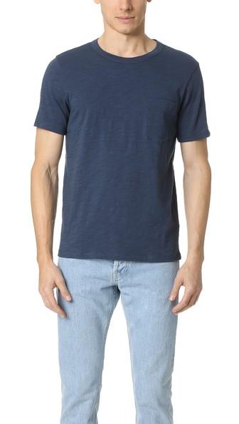 Club Monaco Short Sleee Slub Pocket Crew Neck Tee