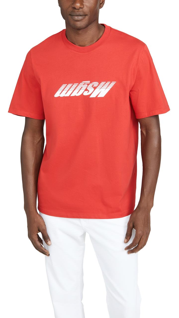 Msgm Upside Down Fast Logo Short Sleeve Tee Shirt