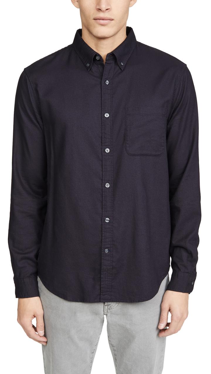 Club Monaco Solid Flannel Long Sleeve Shirt