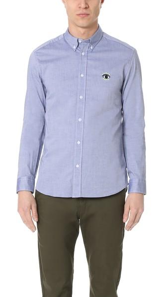 Kenzo Melange Cotton Long Sleeve Oxford Shirt