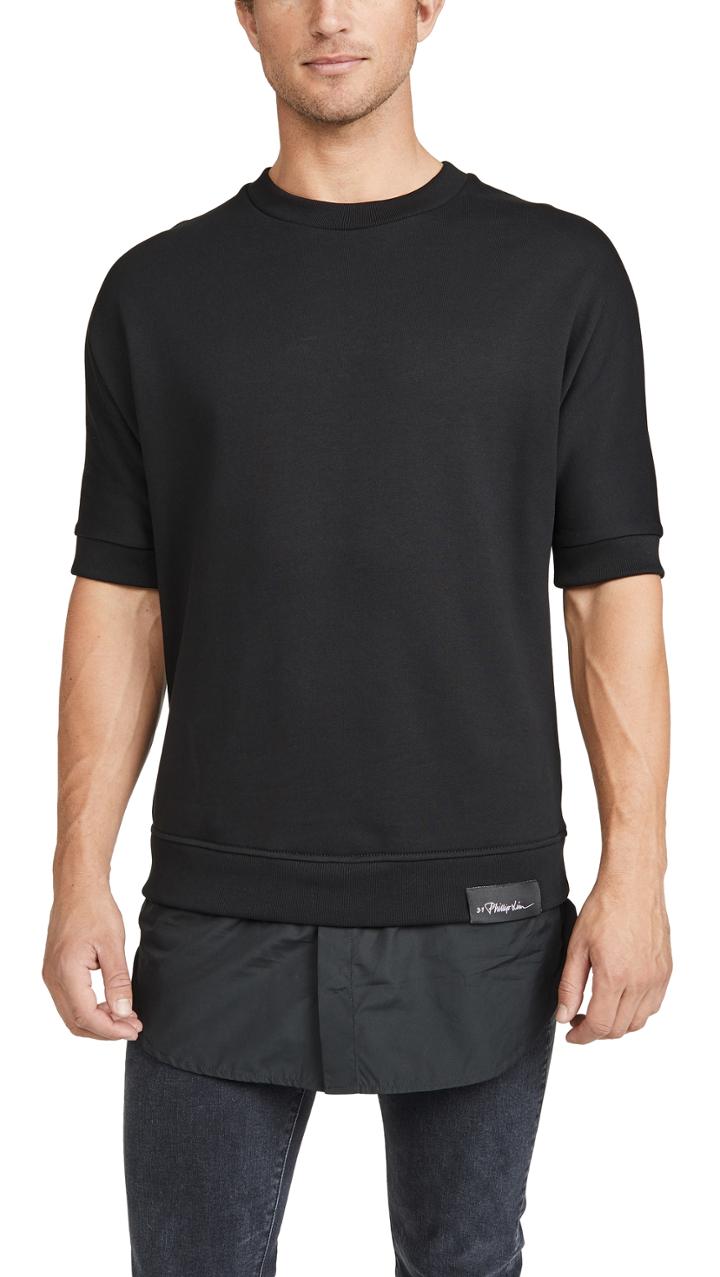 3 1 Phillip Lim Short Sleeve Sweatshirt With Poplin Shirttail Hem