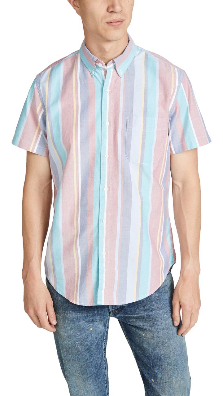 J Crew Short Sleeve Pima Oxford Striped Shirt