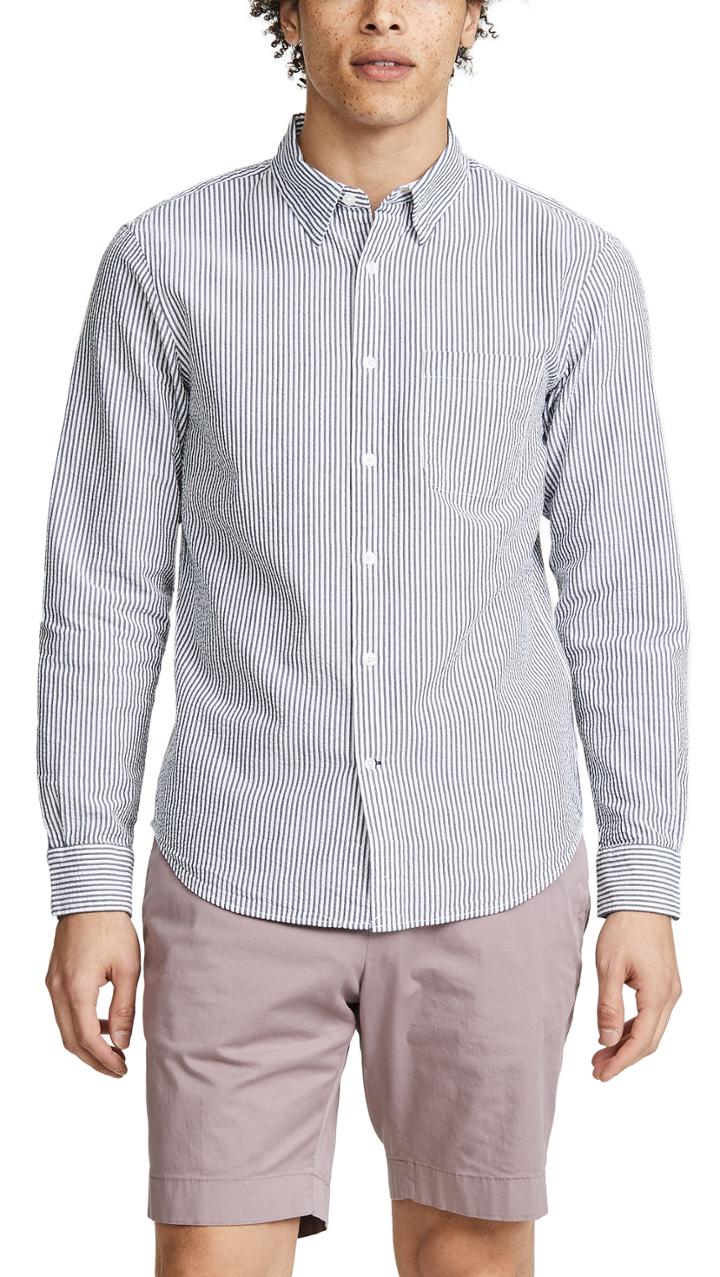 Club Monaco Hidden Button Down Seersucker Shirt