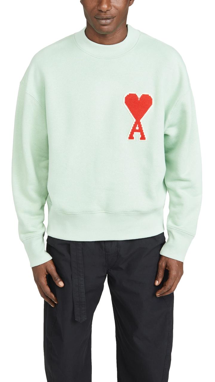 Ami Big Heart Patch Crew Neck Sweatshirt