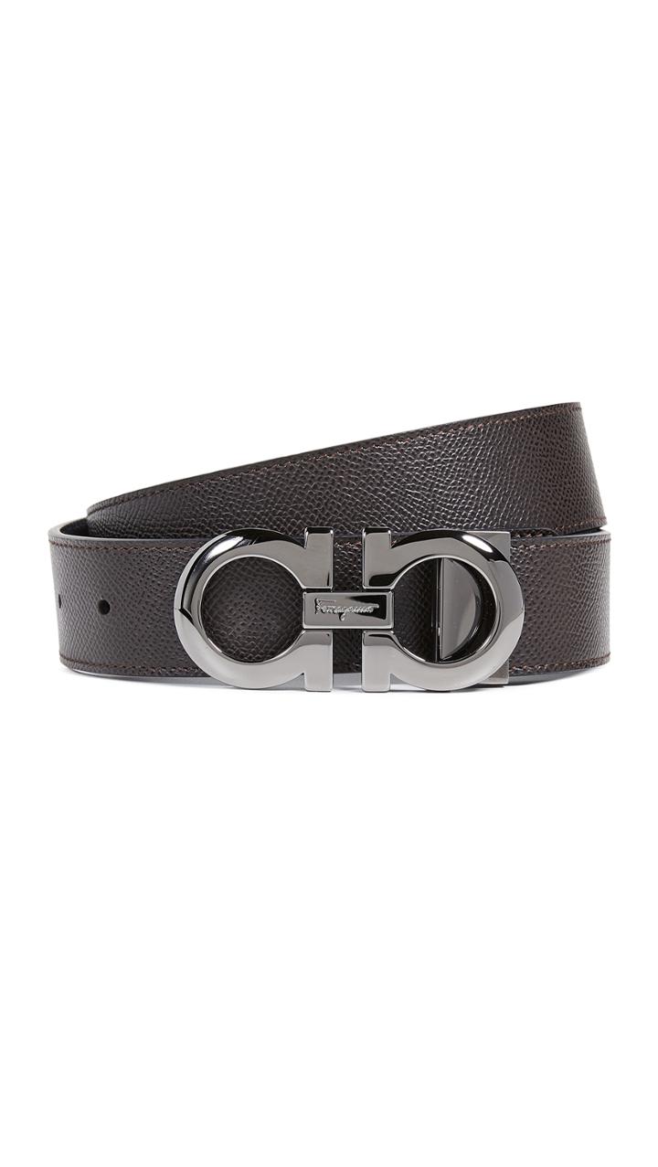 Salvatore Ferragamo Gunmetal Double Gancio Belt