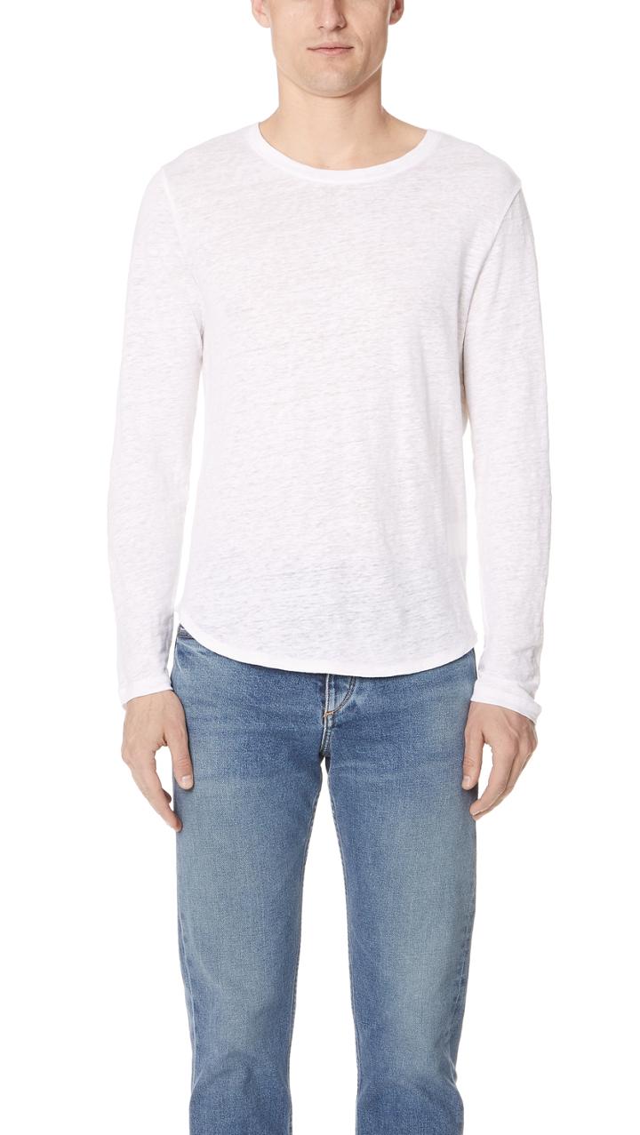 Club Monaco Long Sleeve Linen Crew Tee