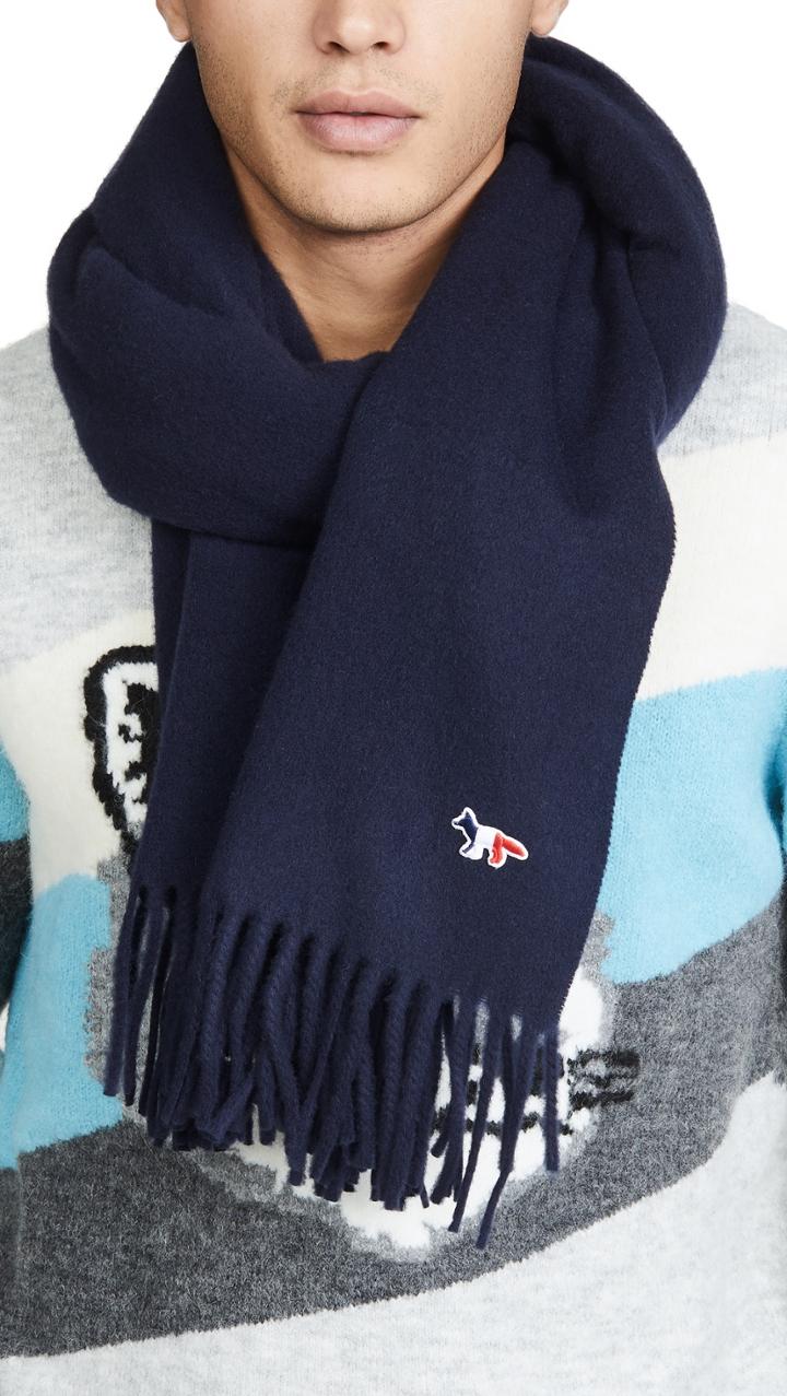 Maison Kitsune Tricolor Fox Wool Scarf