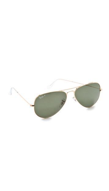 Ray-ban Polarized Aviator Sunglasses - Gold/green Polar