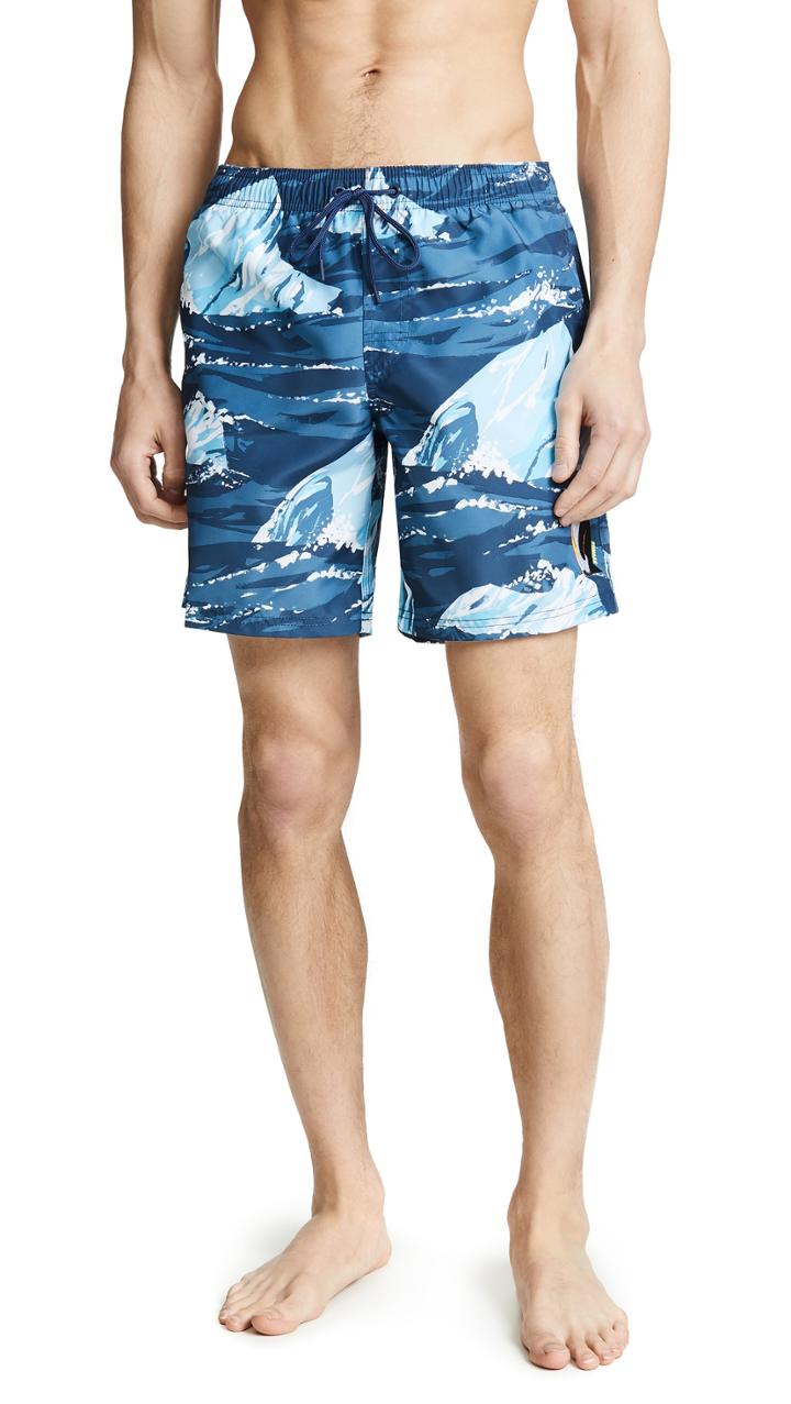 Sundek 16 Elastic Glacier Print Trunks With Embroidery