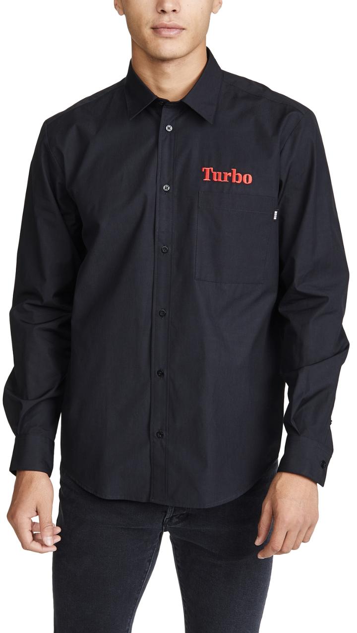 Msgm Turbo Logo Button Down Long Sleeve Shirt