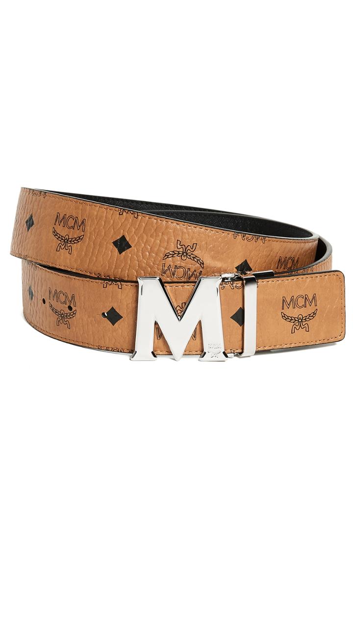 Mcm Silver M Buckle Reversible Belt