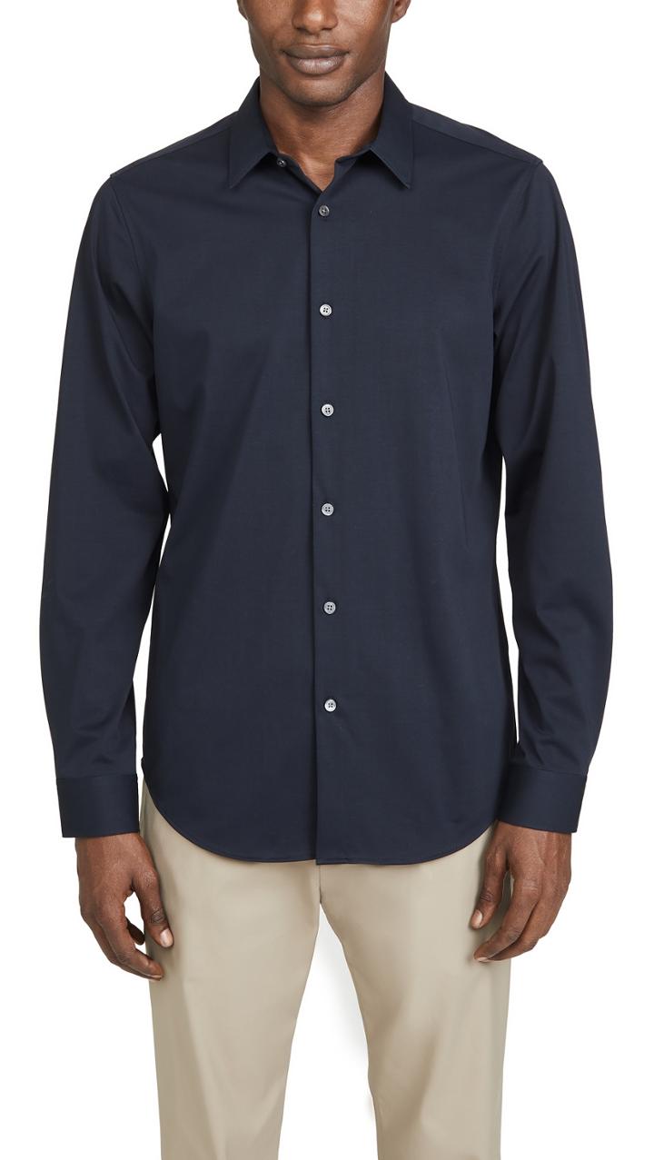 Theory Keaton Structured Knit Button Down Shirt