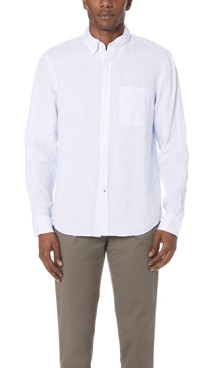 Club Monaco Button Down Linen Stripe Shirt