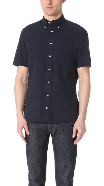 Gitman Vintage Short Sleeve Navy Over Dye Seersucker Shirt