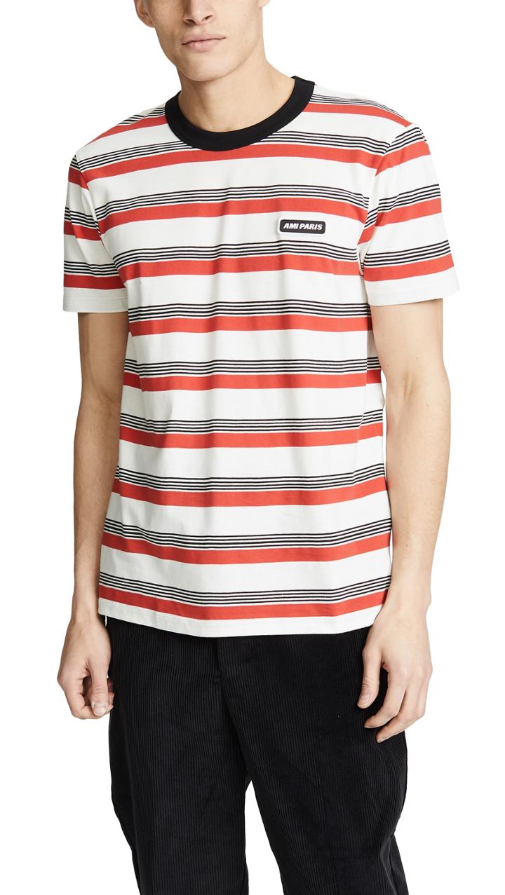 Ami Striped Crew Tee Shirt