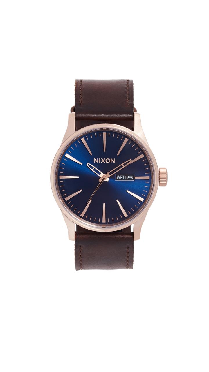 Nixon Sentry Leather Strap Watch 42mm