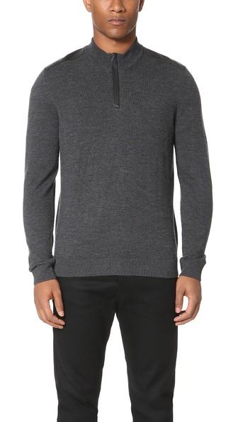The Kooples Sport Leather Detail Half Zip Sweater