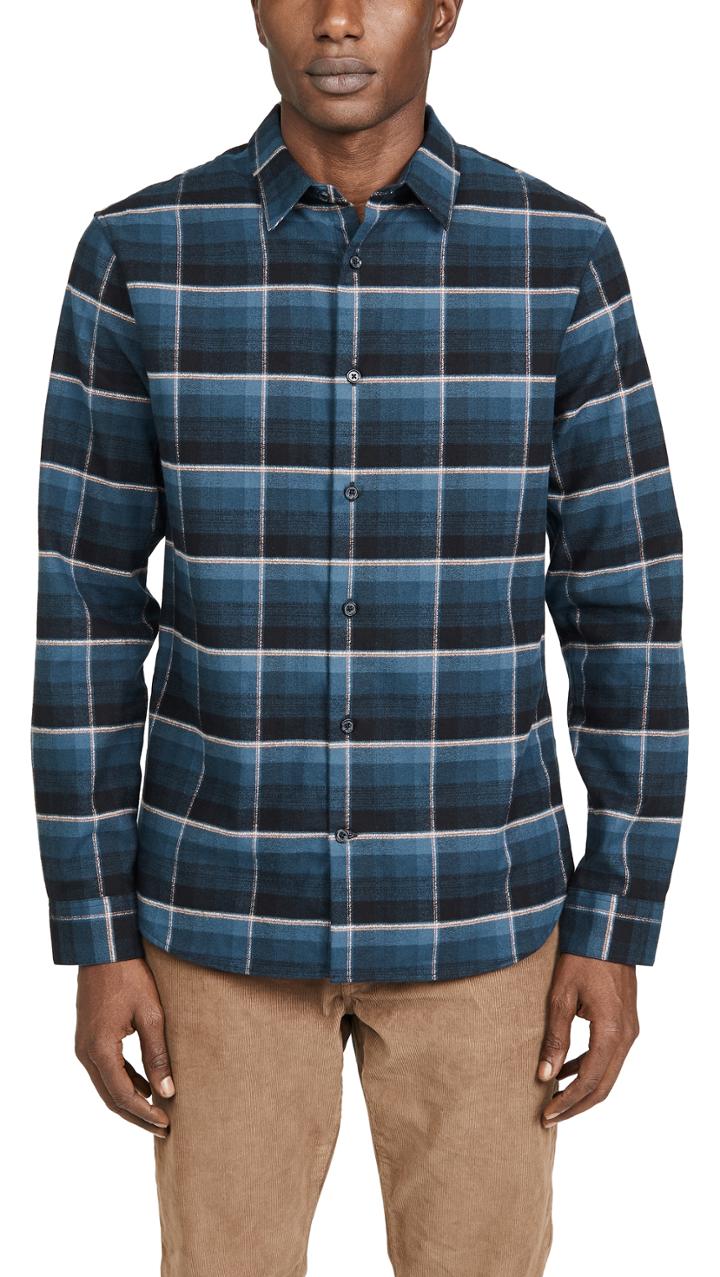 Vince Windowpane Plaid Long Sleeve Shirt