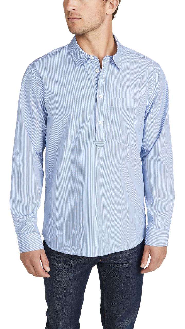 A P C Long Sleeve Stripe Popover Shirt