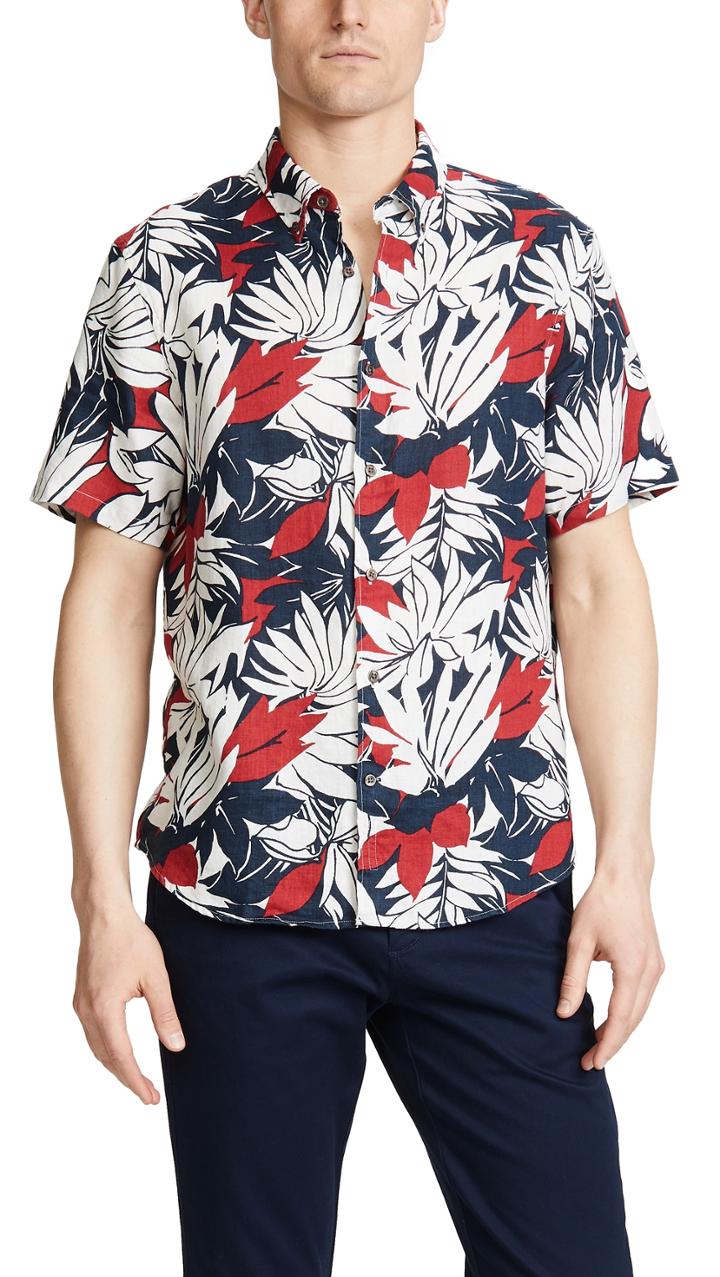 Club Monaco Tropical Leaf Print Shirt