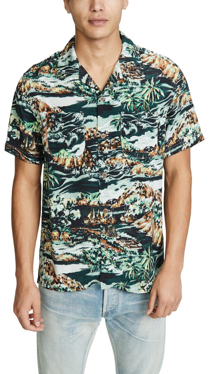J Crew Camp Collar Volcano Hawaiian Shirt